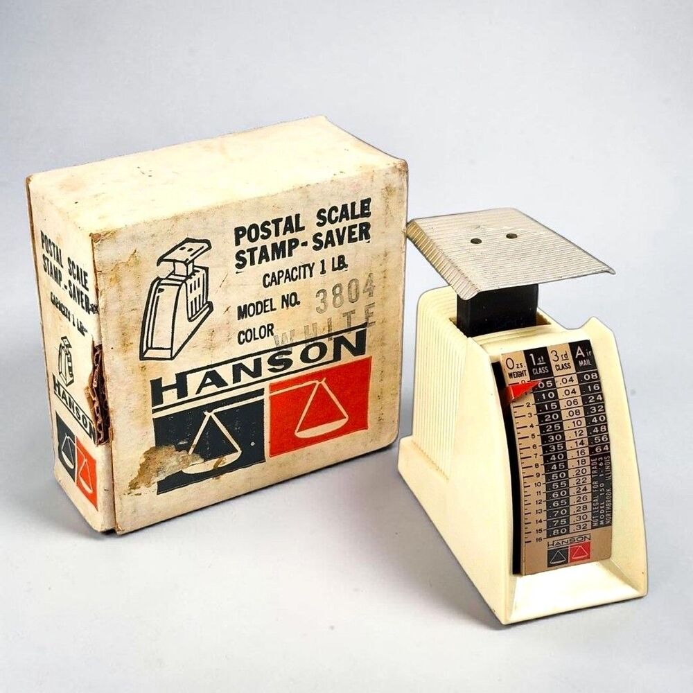 Vintage Hanson Stamp Saver Postal Scale Model 3804 White Original Box 1 lb